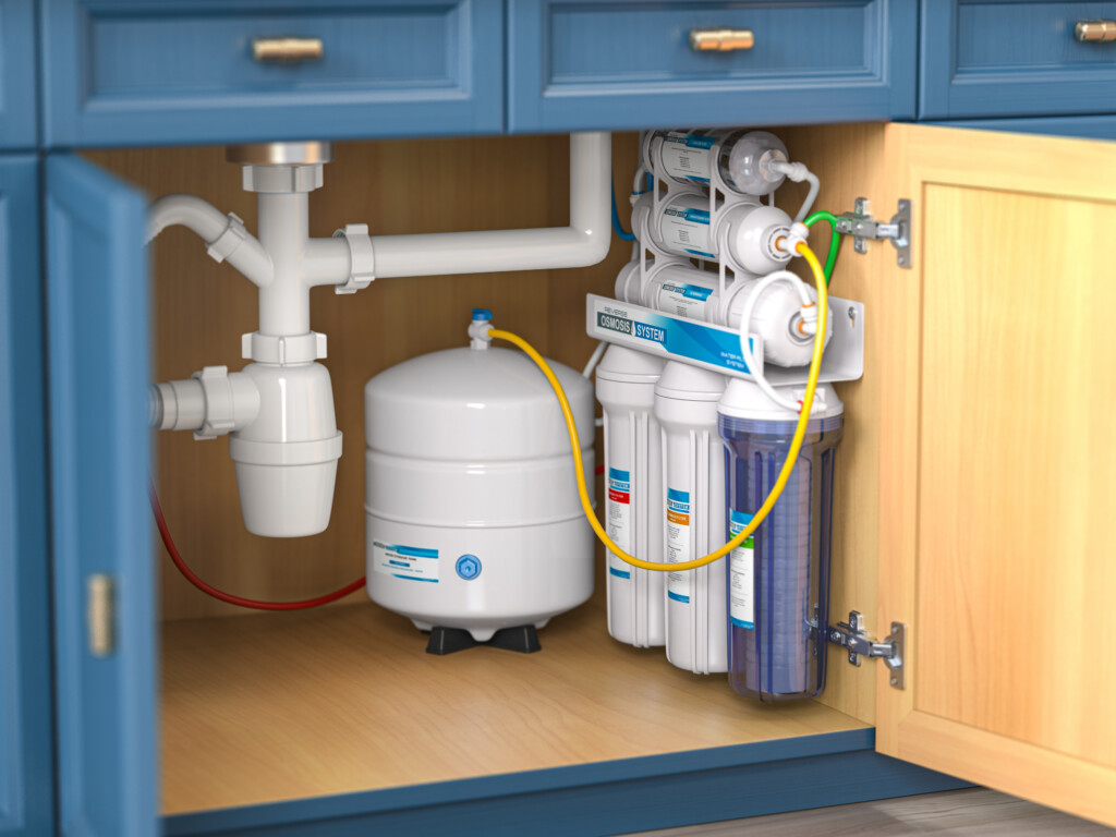AZSP Reverse osmosis water purification system under sink in a kitchen